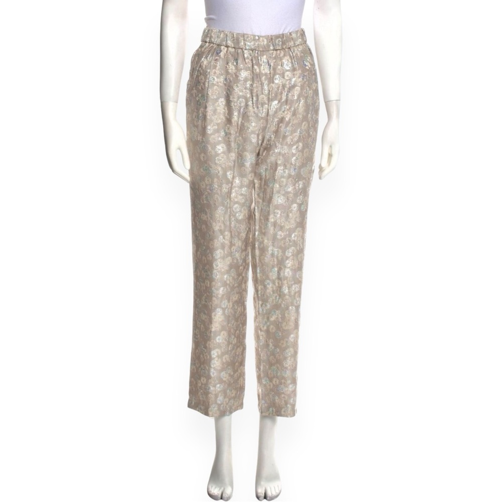 NWT Forte Forte Gray Silver Metallic Pastel Floral Elastic Waist Trousers Pants
